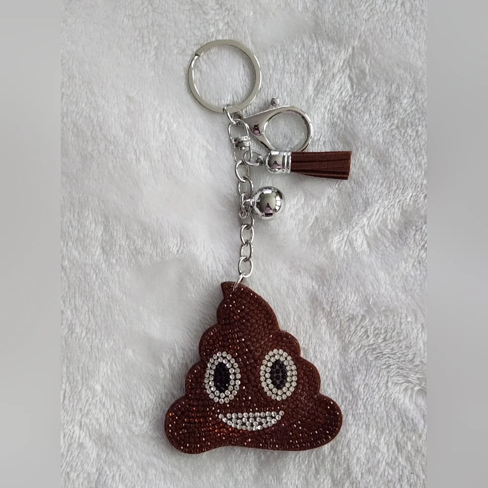 Brown Poo Emoji Keychain with Rhinestones Bag Charm